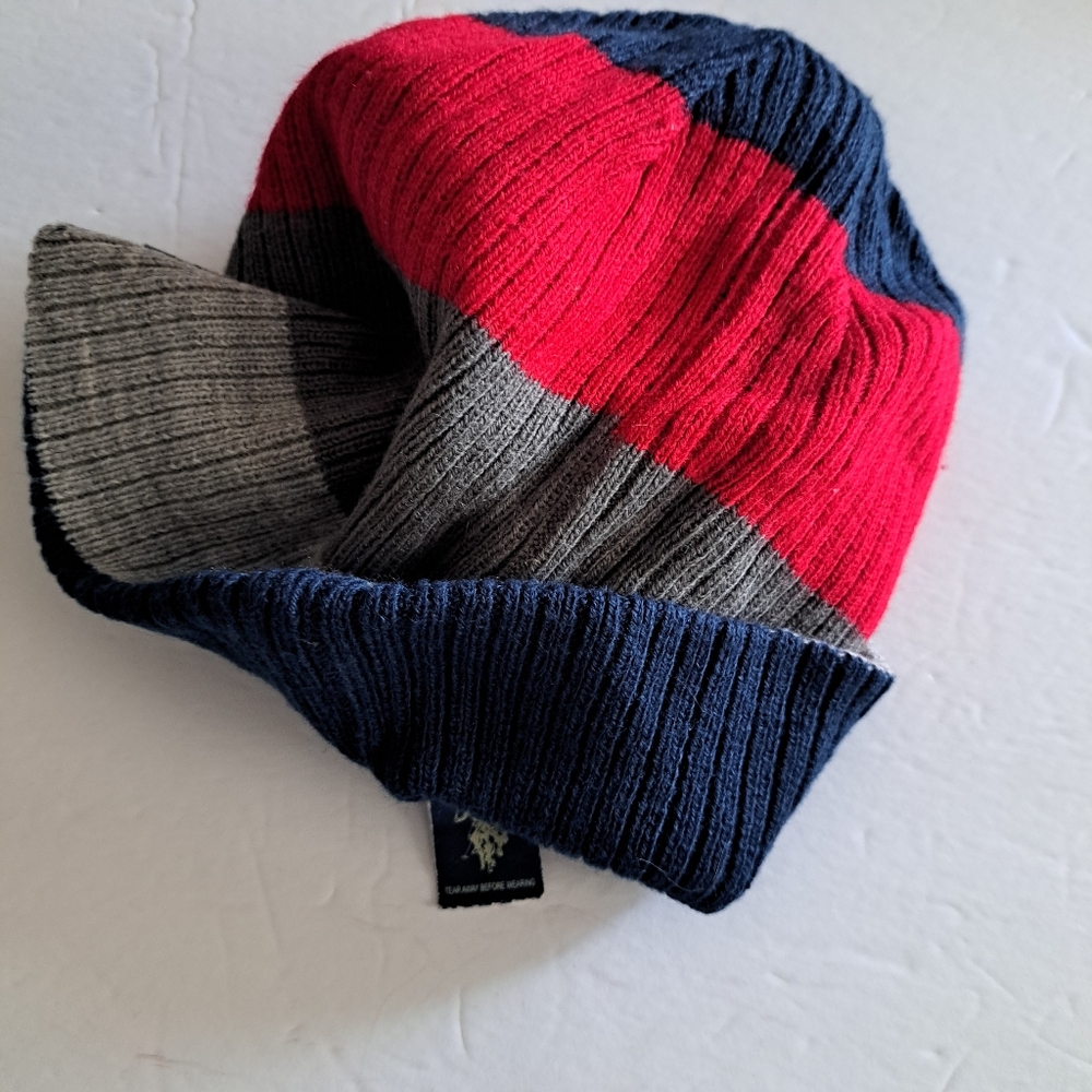 Ralph Lauren Multicolored Striped Beanie Hat Blue Red Gray Silver Kid's O/S NWOT